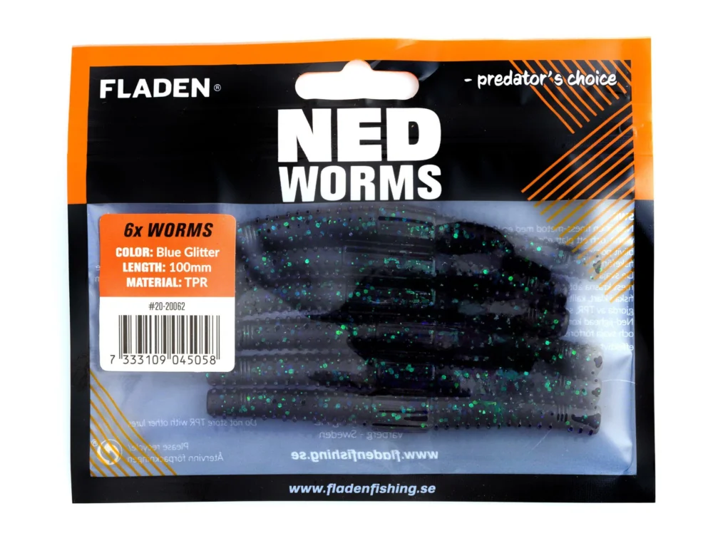 NED worm 6p 10cm Blueglitter Billigare