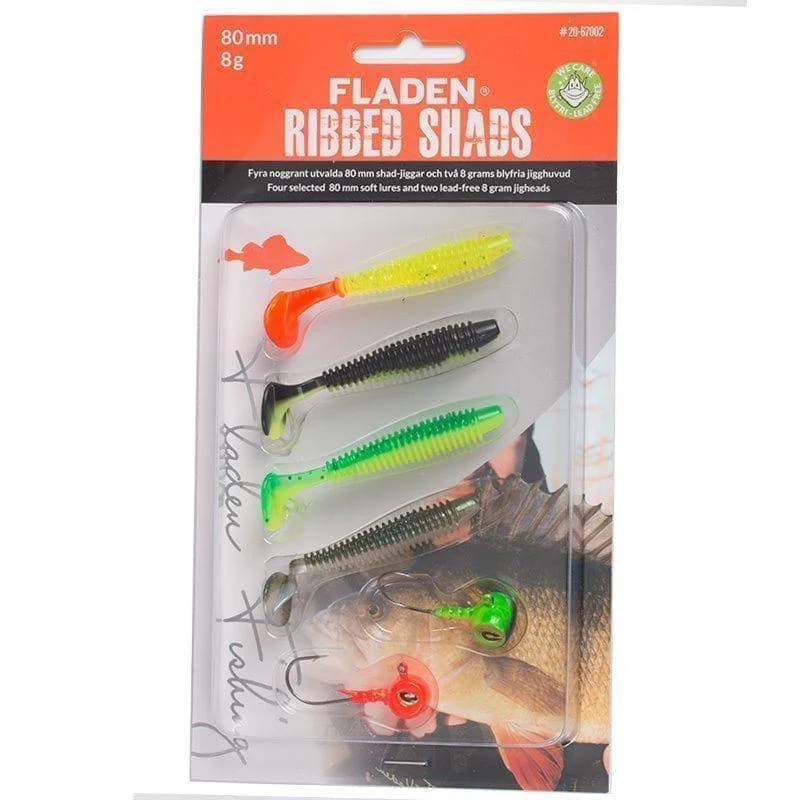 Jiggsortering Ribbed Shad 80 mm fyra jiggar, två jigghuvud 8 gram Populärt val