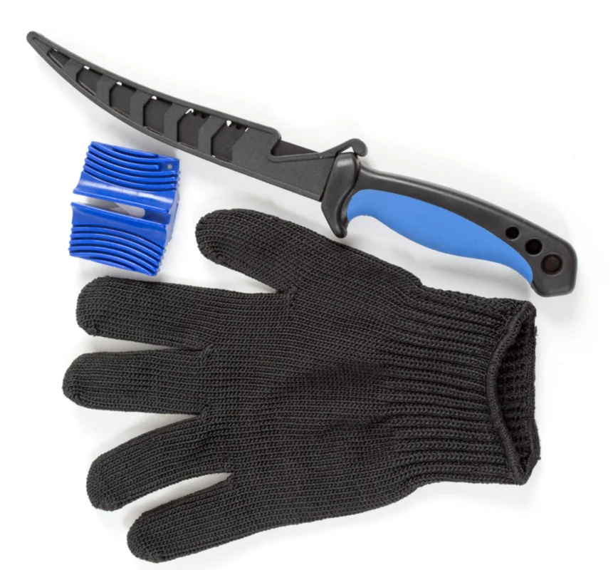 Filet knife 15cm set w knife sharpener and glove Populärt val