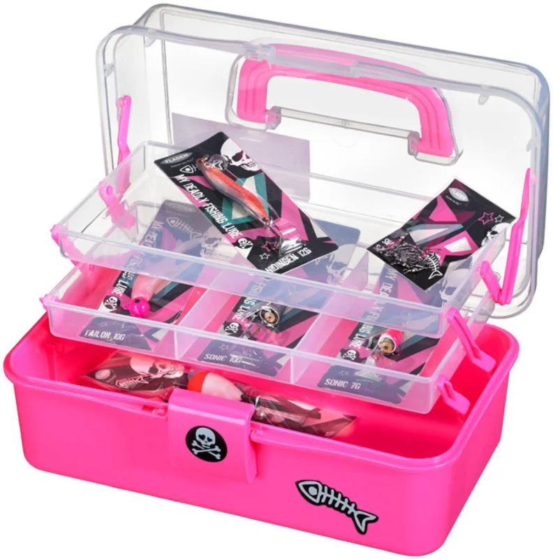 Erbjudande Fiskelåda 2 plan 28x16x13cm för insjöfiske rosa