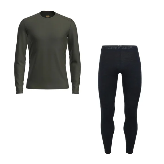Icebreaker Mens 200 Oasis LS Crewe & Leggings Loden/Black Fynd