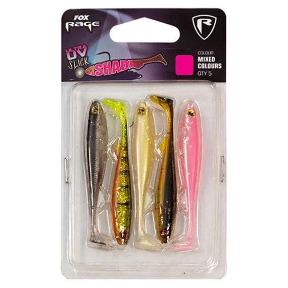Kundfavorit Fox Rage Slick Shad UV mixed colour pack 5-pack