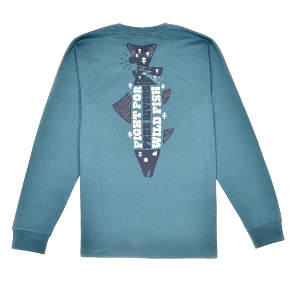 Frödin 'Free Rivers & Wild Fish' Long-Sleeve T-Shirt - Earth Blue Erbjudandepris