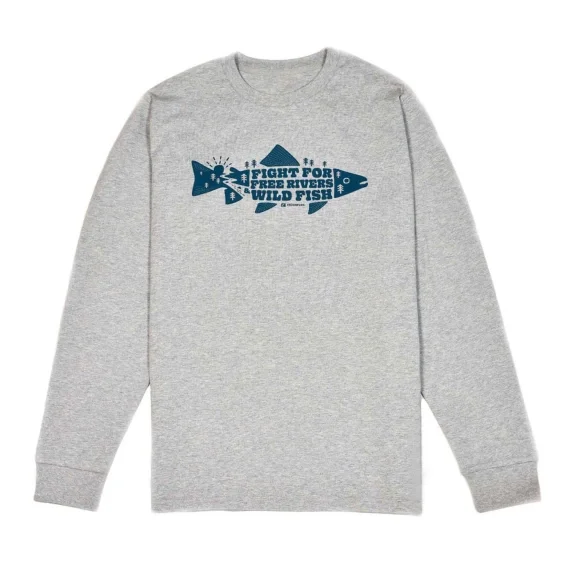 Frödin 'Free Rivers & Wild Fish' Long-Sleeve T-Shirt - Heather Grey risnedsättning