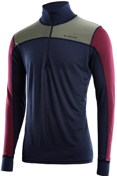 Aclima M's Lightwool Reinforced Mockneck Navy Blazer/Ranger Green/Zinfandel Köp online