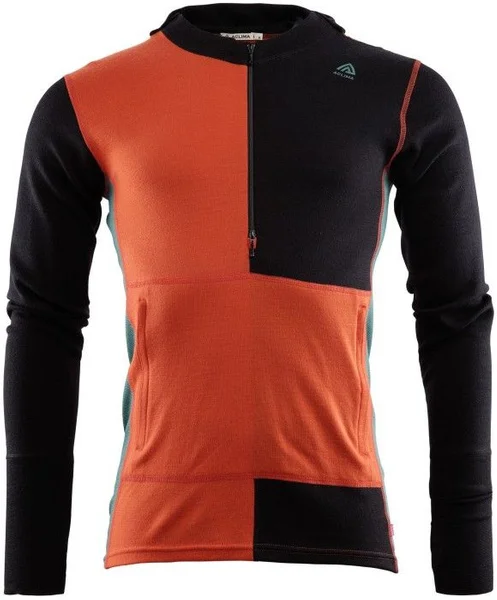 Billig Aclima M's WarmWool Hood Sweater w/zip Jet Black / Red Clay / North Atlantic