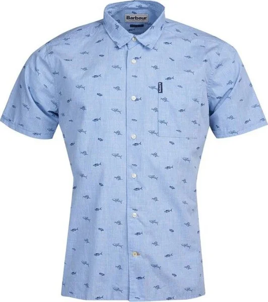 M's Summer Print 4 Short Sleeved Shirt Chambray Erbjudandepris