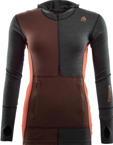 Aclima Warmwool Hood Sweater With Zip Woman Marengo/Bitter Chocolate/Burnt Ochre Beställ idag
