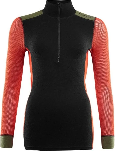Aclima W's WoolNet Hybrid Mockneck Jet Black/Poinciana/Capulet Olive Nyhet