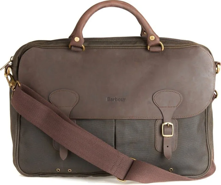 Wax Leather Briefcase Olive Rabatter