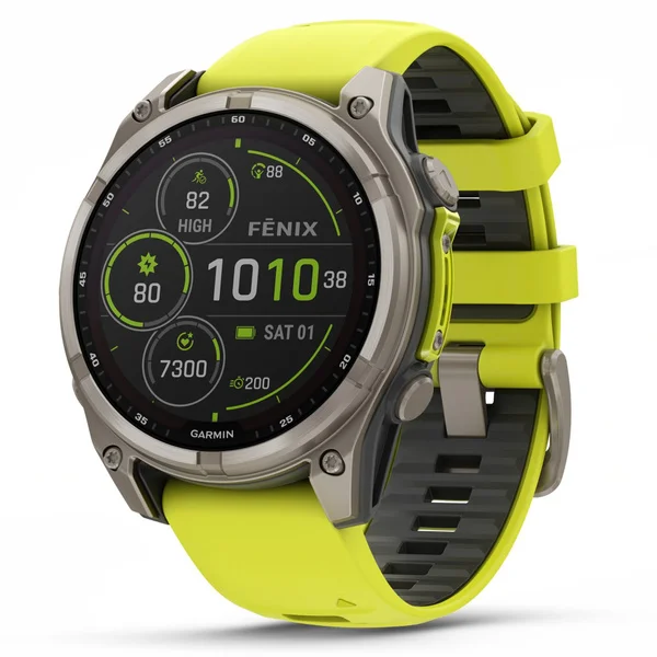 Beställ nu Fenix 8 SOLAR 47mm Sapphire Solar Bare Titanium / Graphite Amp Yellow