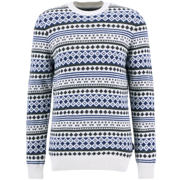 Fynd M's Easdale Fair Isle Crew Neck Sweater Whisper White