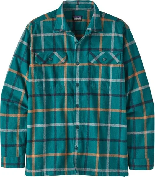 M's L/S Organic Cotton MW Fjord Flannel Shirt Brisk Dark Borealis Green Extra rabatt