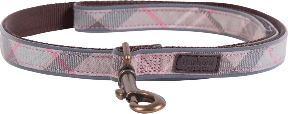 Reflective Dog Lead Taupe/Pink Tartan Billigare