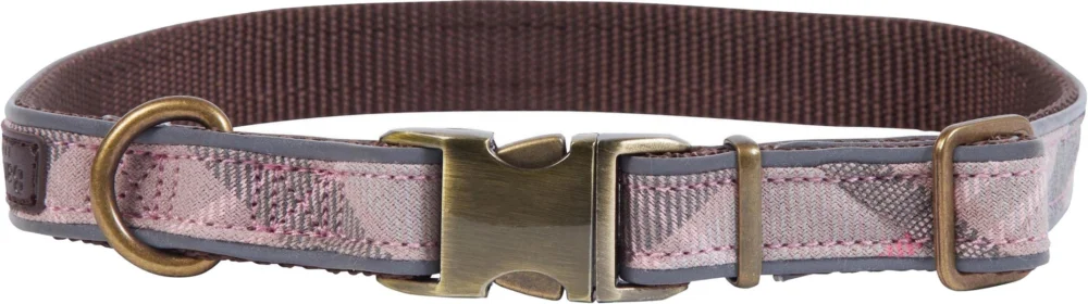 Reflective Dog Collar Taupe/Pink Tartan Fri frakt