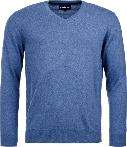 M's Pima Cotton V-Neck Sweater Dark Chambray Sänkt pris